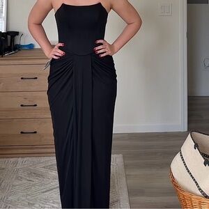 Azazie Elegant Strapless Black Evening Gown with Draped Detail